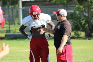 East Bay HC Frank LaRosa during spring practice recently.