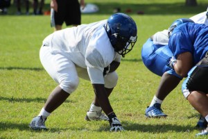 Armwood's OL during opening drills for Spring, 2015