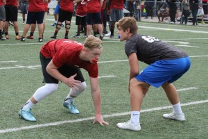 Jesuit's Sophomore LB, Braden Gilby (right) lining up at Ignite
